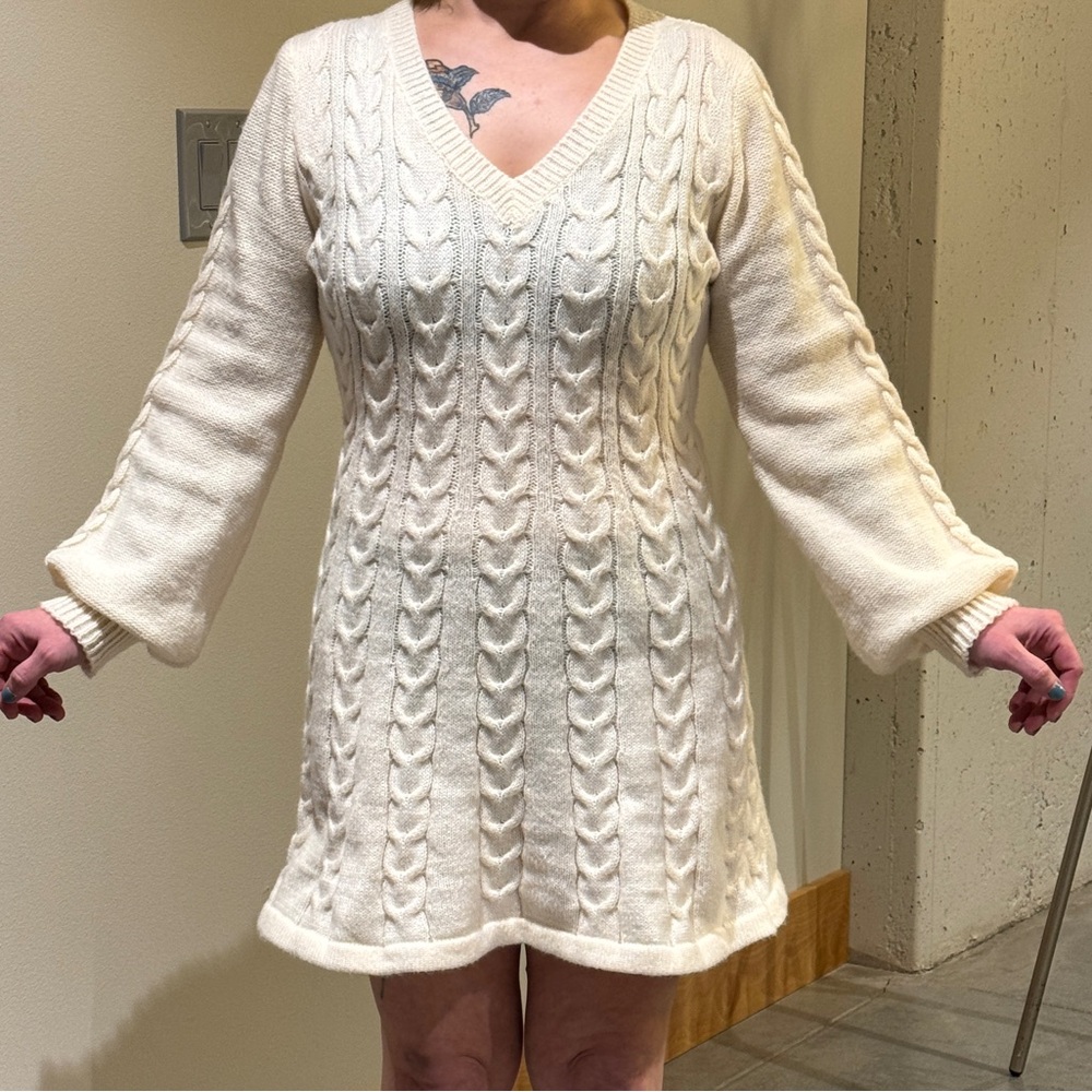 Cozy Cream Cable Knit Sweater Dress